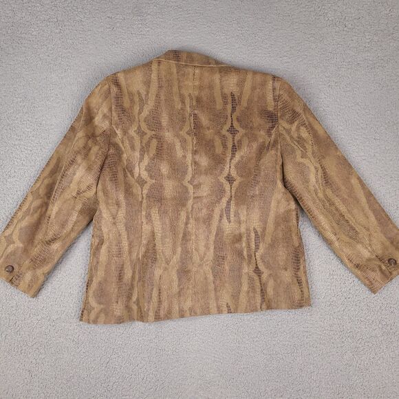 Chico's Jacket Womens Size 2 Large Brown Faux Snakeskin Button Up - Picture 2 of 15